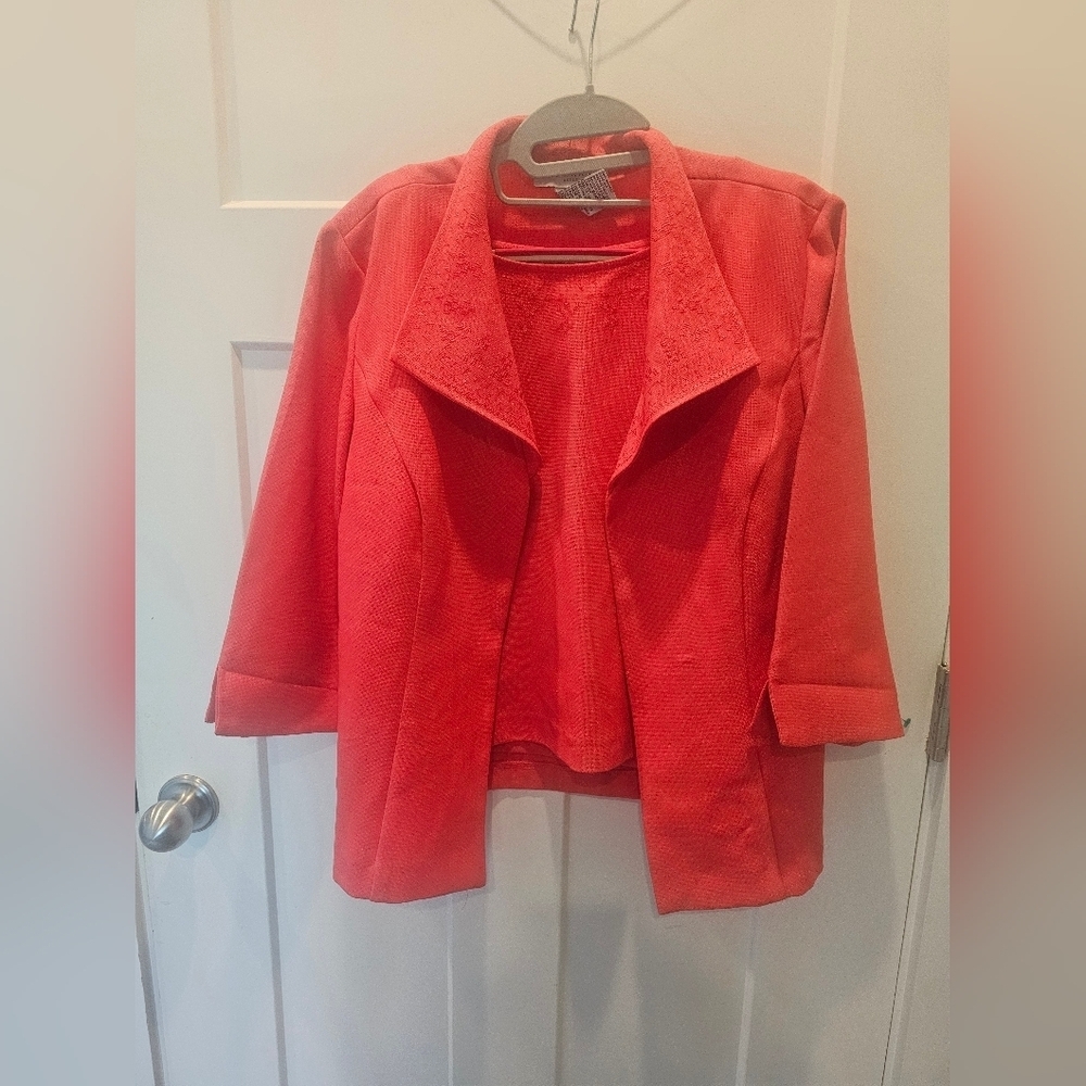Sag Harbor Coral 2-Piece Blazer & Shell Set Size 10 – Embroidered Collar